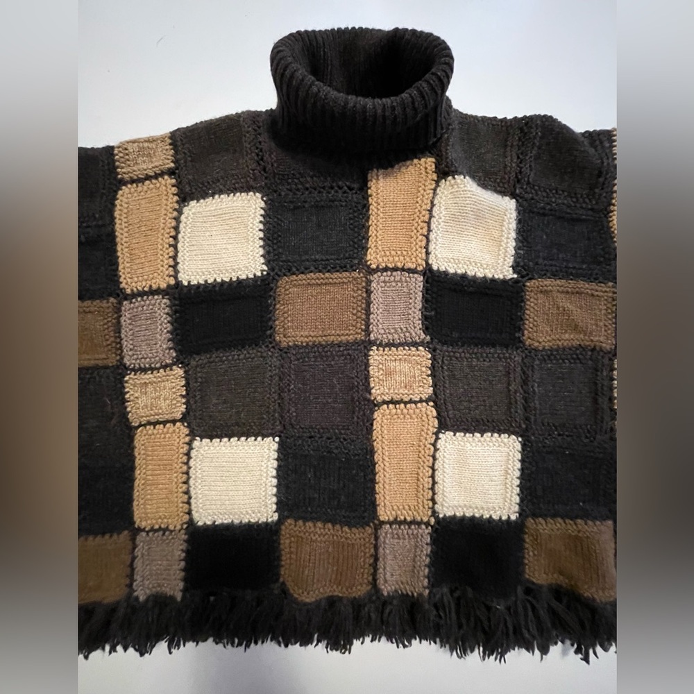 Ralph Lauren Wool Patchwork Hand Knit Fringe Ponc… - image 5